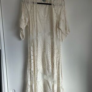 Boho lace duster, kimono, coverup in off-white cream